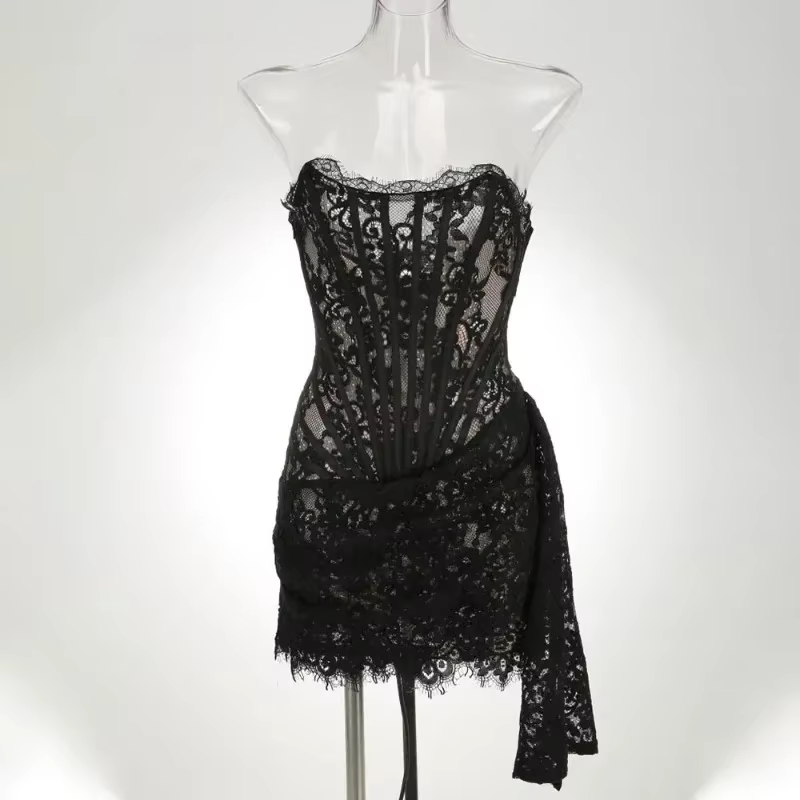 SERENA-Robe de Soirée en Dentelle sans Bretelles pour Femme, Tenue Sexy, Taille Haute, Patchwork, Fi