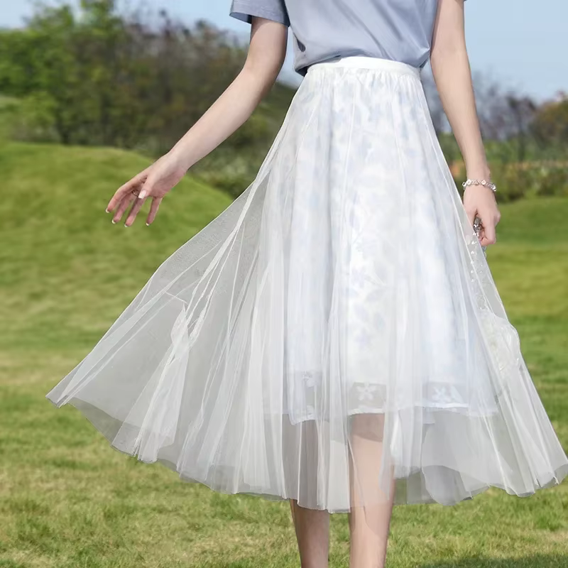 Je vous crois Tutu Tulle jupe longue 2025 été mode a-ligne élastique taille haute élégant maille flo