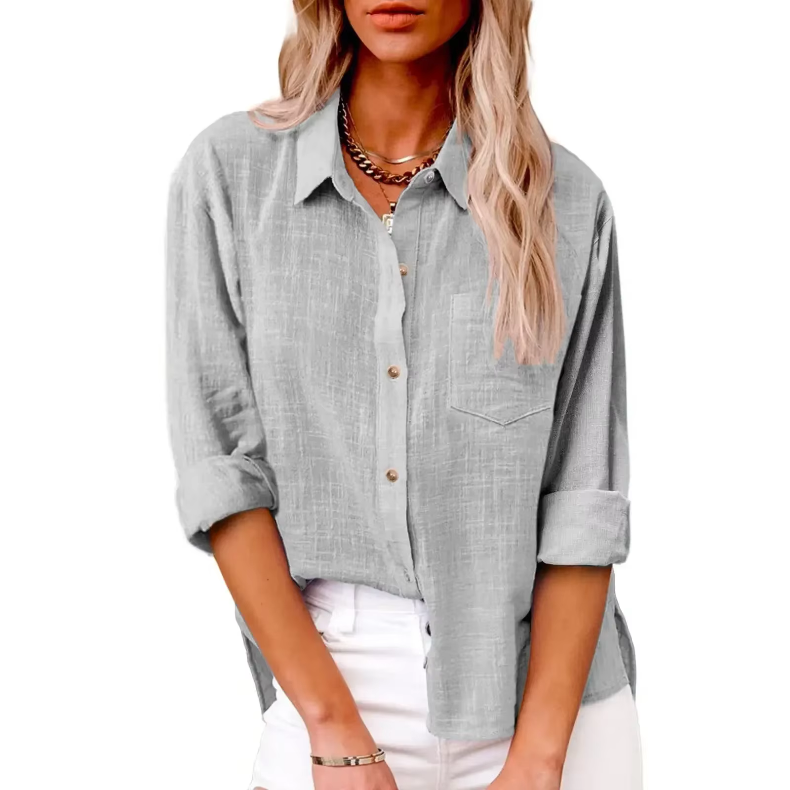 Coton lin chemises à manches longues pour femmes T-Shirt solide mode T-Shirt femme vêtements T-Shirt