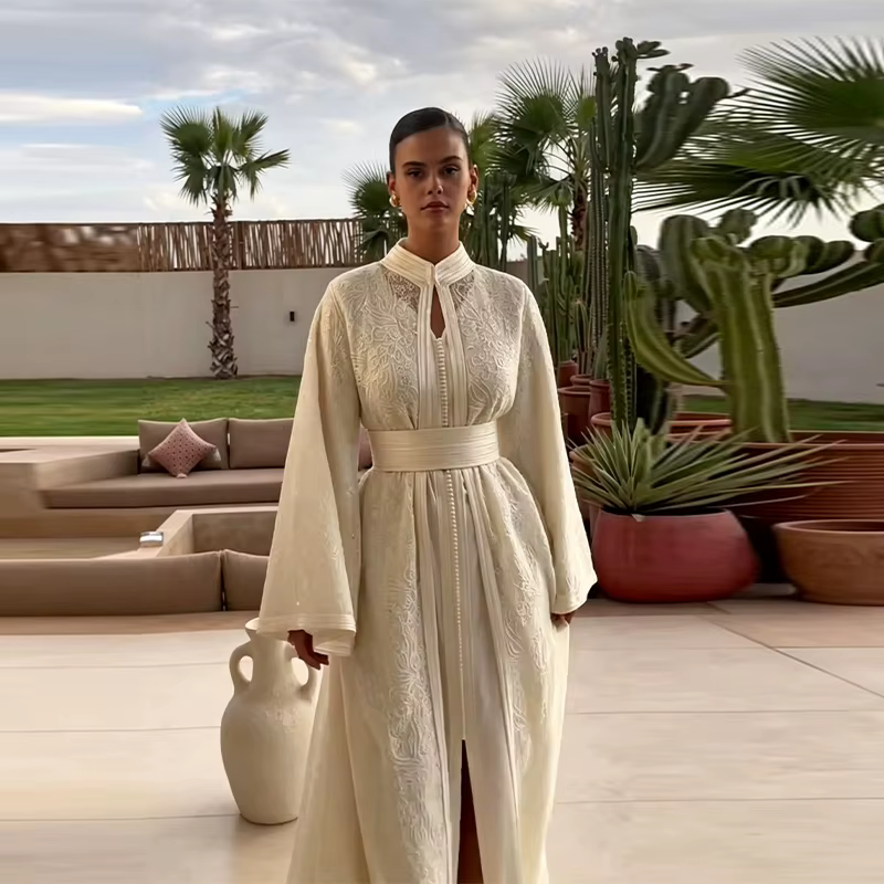 Nouvelle Robe Kaftan Bohème 2026 pour Femme – Tendance, Manches Longues avec Ceinture, Élégante et D