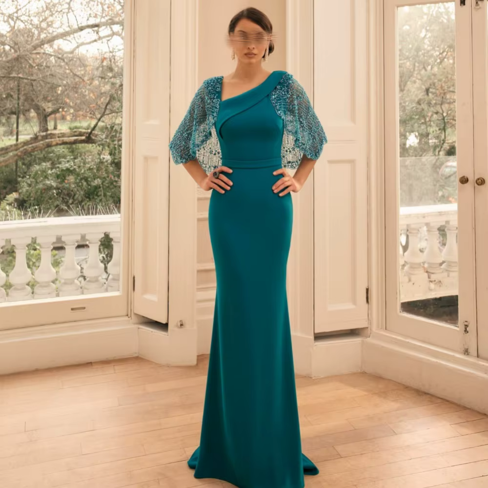 Robes de soirée personnalisées exquises pour invitées de mariage, robes longues sirène sans manches 