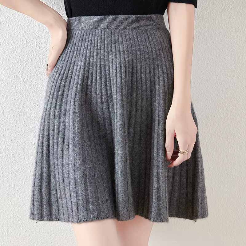 Mini jupe coréenne 100% laine mérinos pour femme, couleur unie, petit parapluie, mode automne et hiv