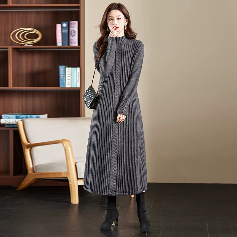 Hauts pull femme Style Long pull vêtements d'hiver femme automne hiver chaud dame demi col haut pull