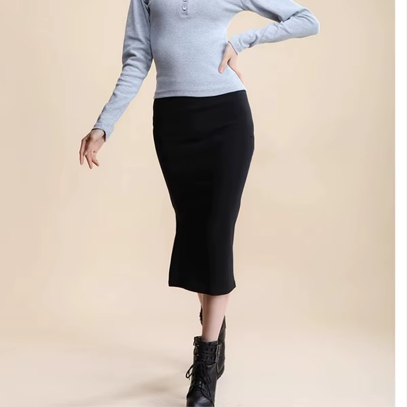 Hiver femmes jupe taille haute Stretch crayon longue fente avant fente une ligne décontracté Style c