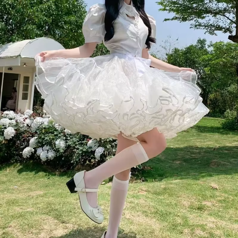 Jupe Lolita à 4 couches, jupon blanc, jupe bouffante désossée, robe en fil doux et moelleux, accesso