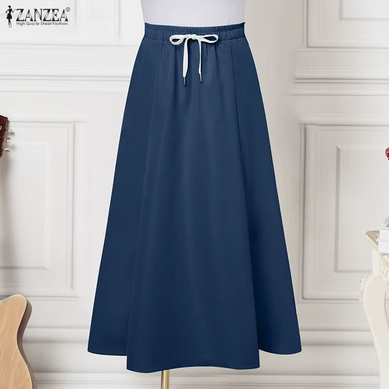 Jupes unies pour femmes ZANZEA OL, style décontracté, coupe trapèze, longues, amples, streetwear