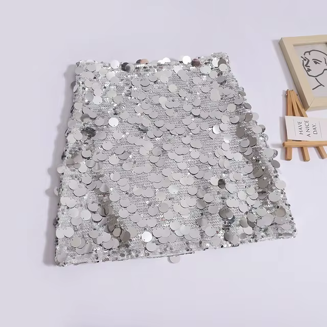 Jupe courte à paillettes brillantes pour femmes, jupe trapèze d'été, jupe dorée brillante