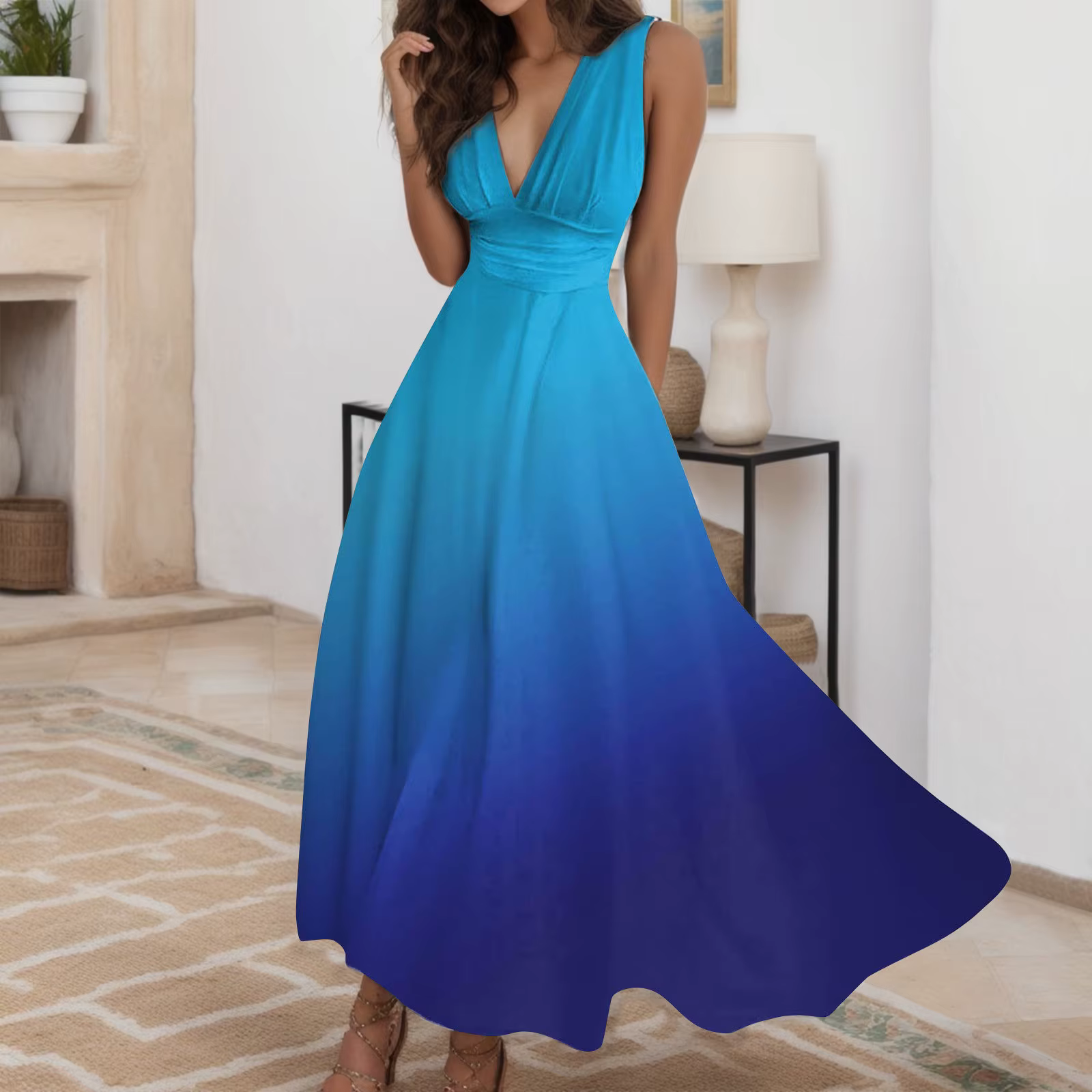 Robe de cocktail de demoiselle d'honneur, sexy, col en V profond, formelle, en fibre longue, fermetu