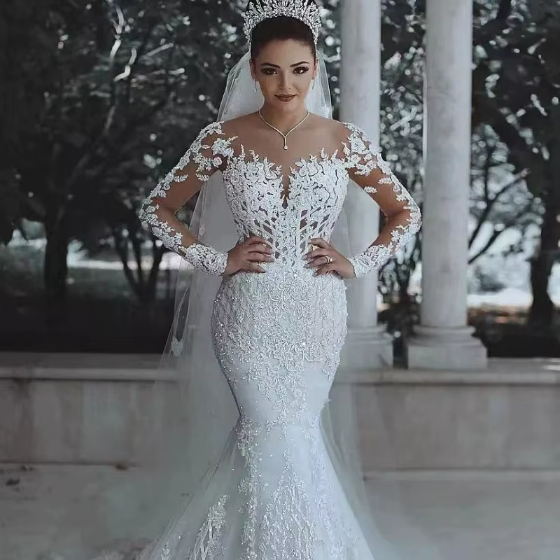 Robe de Mariée Sirène Sexy en Dentelle à Manches sulf, Tenue de Mariage, Tout Luxe, Nouvelle Collect