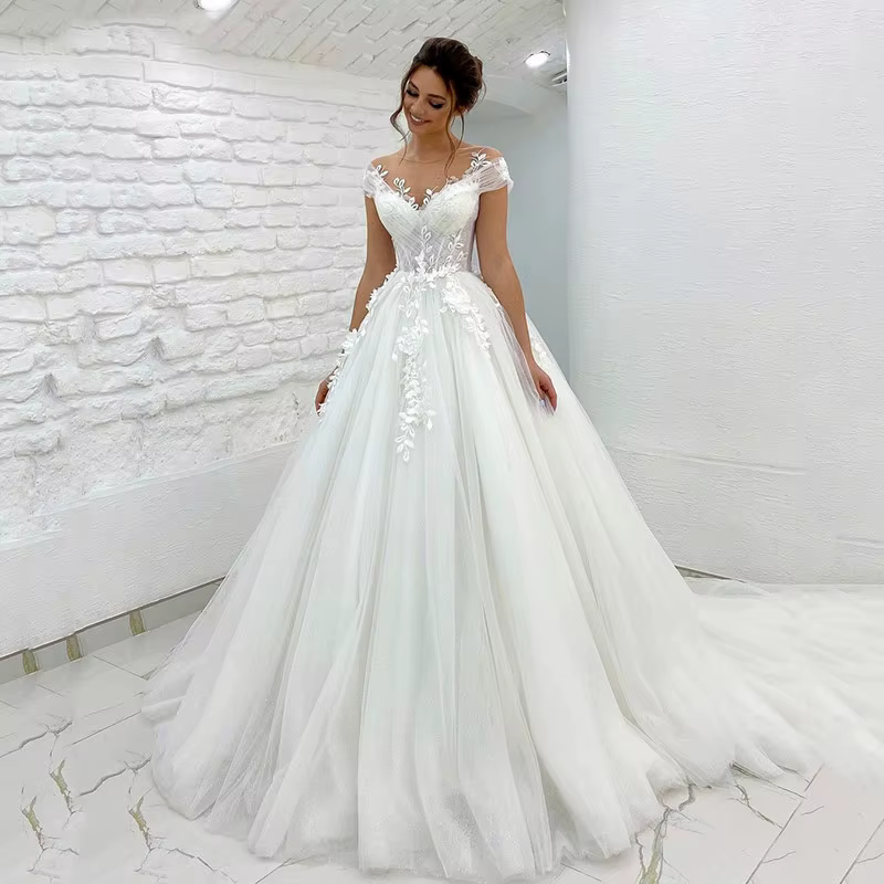 Robes De mariée princesse épaules dénudées dentelle 3D appliques dames sans manches Boho robes De ma