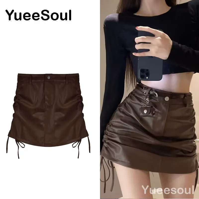 Mini jupes marron Y2K Vintage taille haute pour femmes, jupe plissée Chic, douce et mignonne, Style