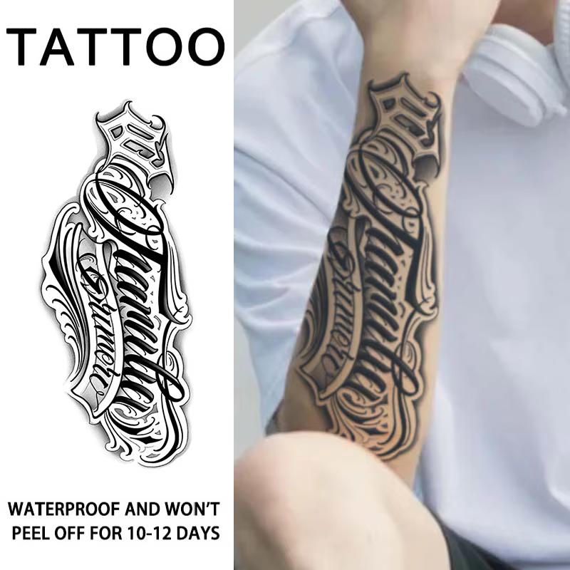 Tatouage temporaire imperméable pour bras de police manuscrite, 1 pièce, longue durée 1-2 semaines, 