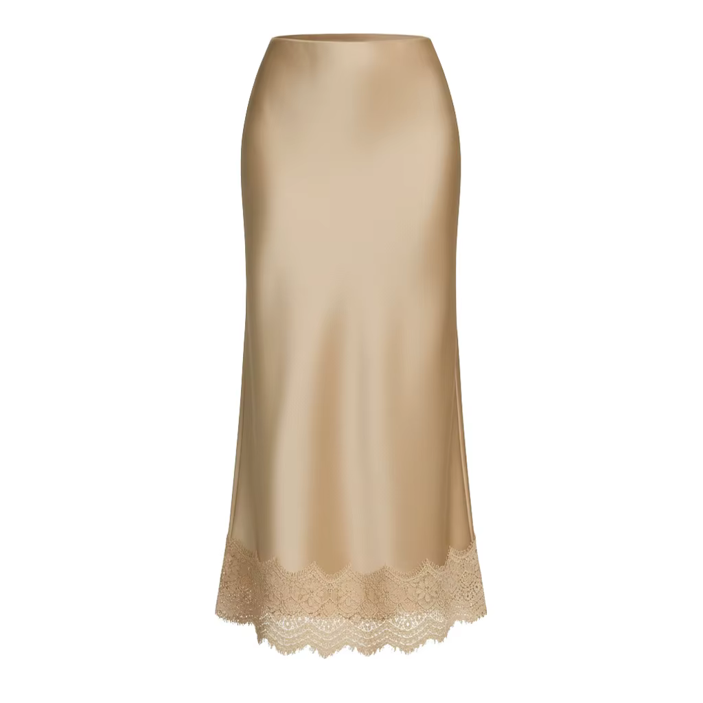Jupe droite pour femme, taille haute élastique, en satin de soie et dentelle, jupe midi élégante pou