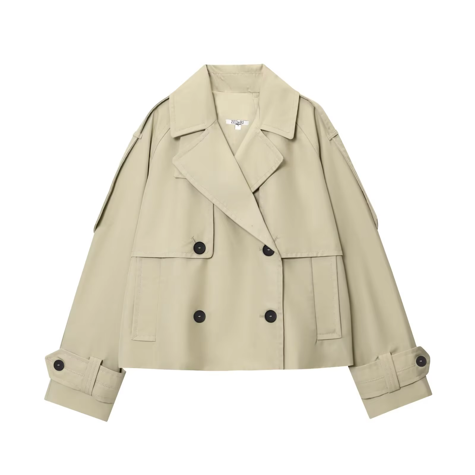 Manteau court décontracté pour femme à double boutonnage, style trench-coat de printemps, à manches 