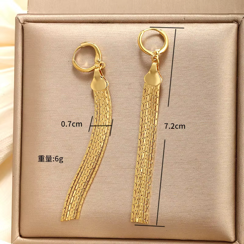 Boucles d'oreilles de luxe à pampilles multi-lignes pour femmes, or pur 24K 9999, or véritable, temp