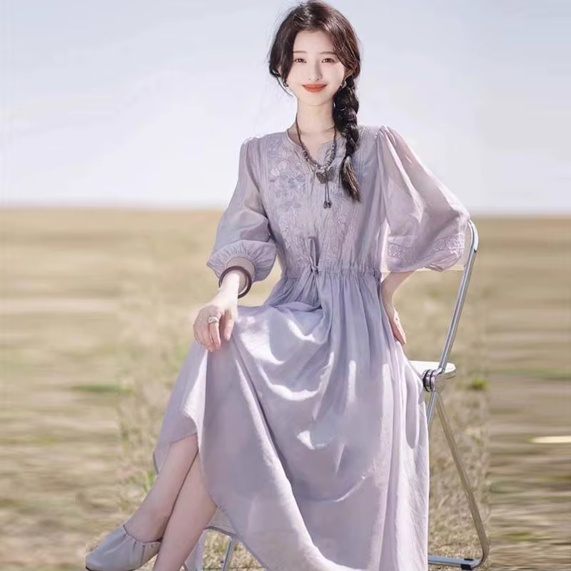 Robe brodée pour femmes en été 2025, jupe ample mi-longue, nouveau Style