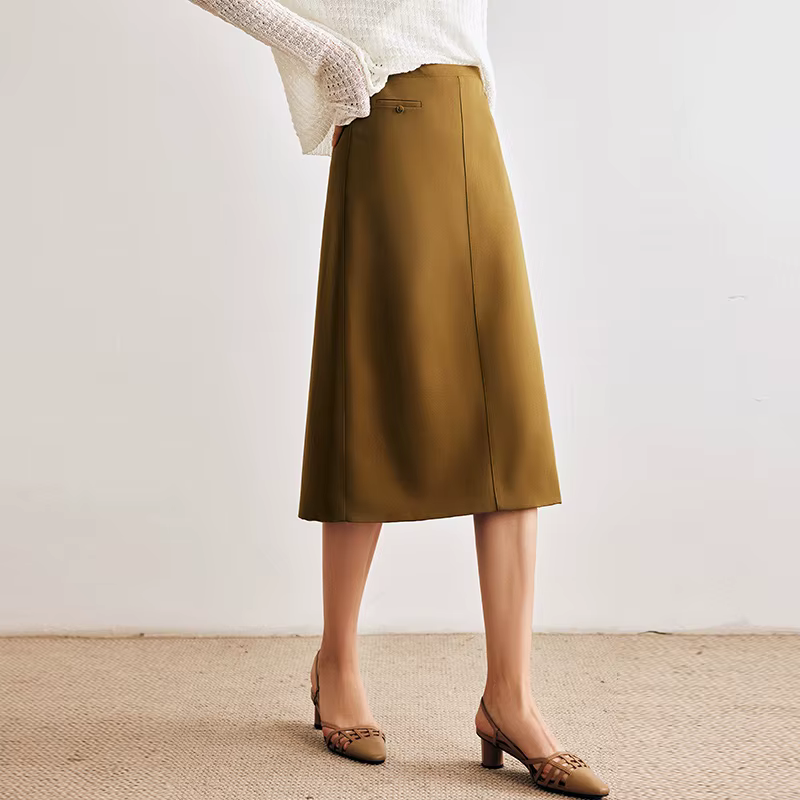 Jupe crayon droite taille haute unie OLrain pour femme, nouvelle collection automne 2026, idéale pou