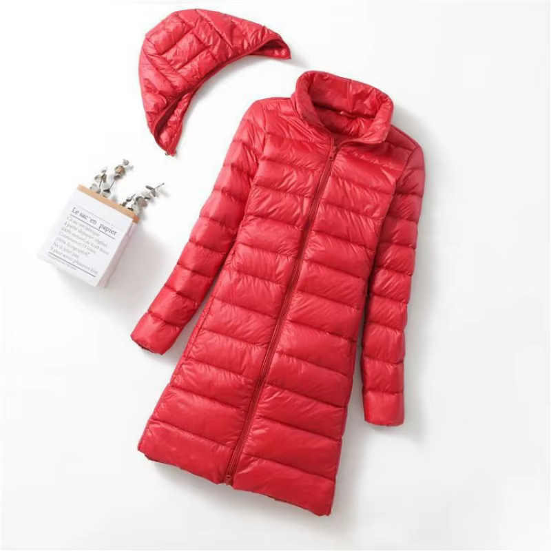 Doudoune mi-longue à col Vertical pour femme, avec capuchon amovible, Style coréen, coupe cintrée, c
