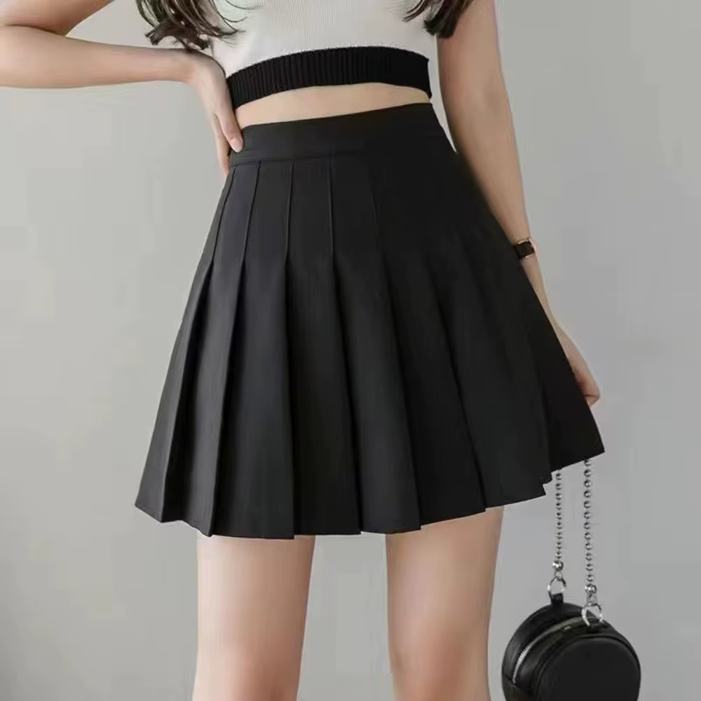 Nouveau Style Preppy jupe plissée grande taille noir a-ligne jupe patineuse école fille