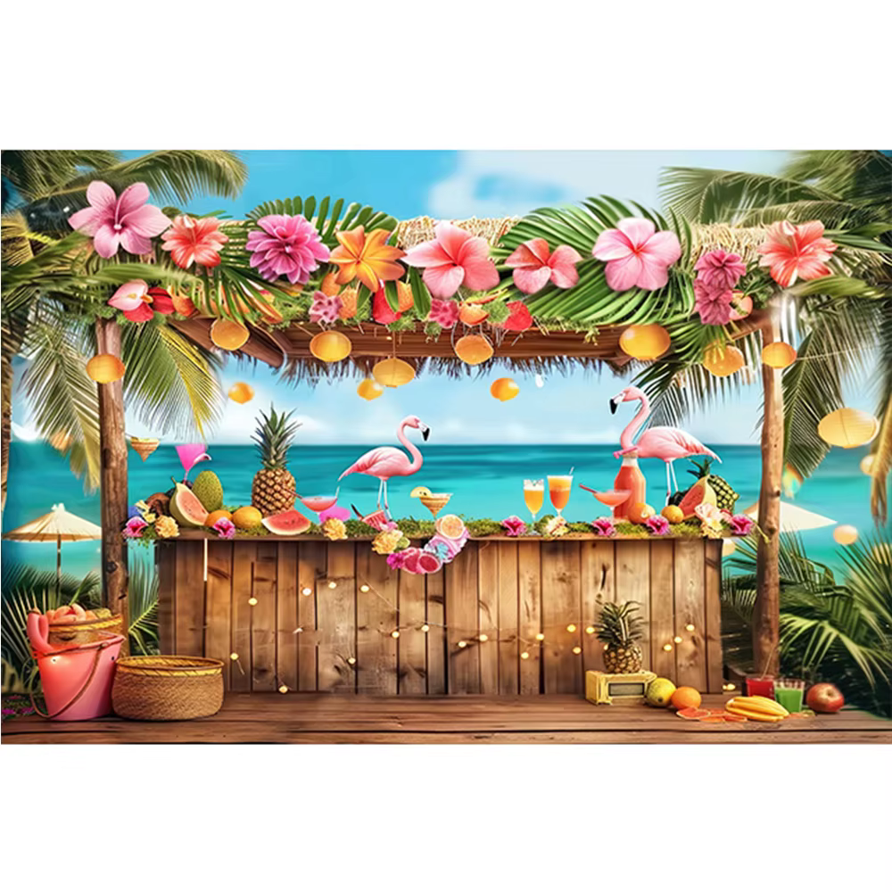 Bannière de décoration de fête de vacances d'été, flamant rose, palmier, fleur, Hawaii, rentabilité