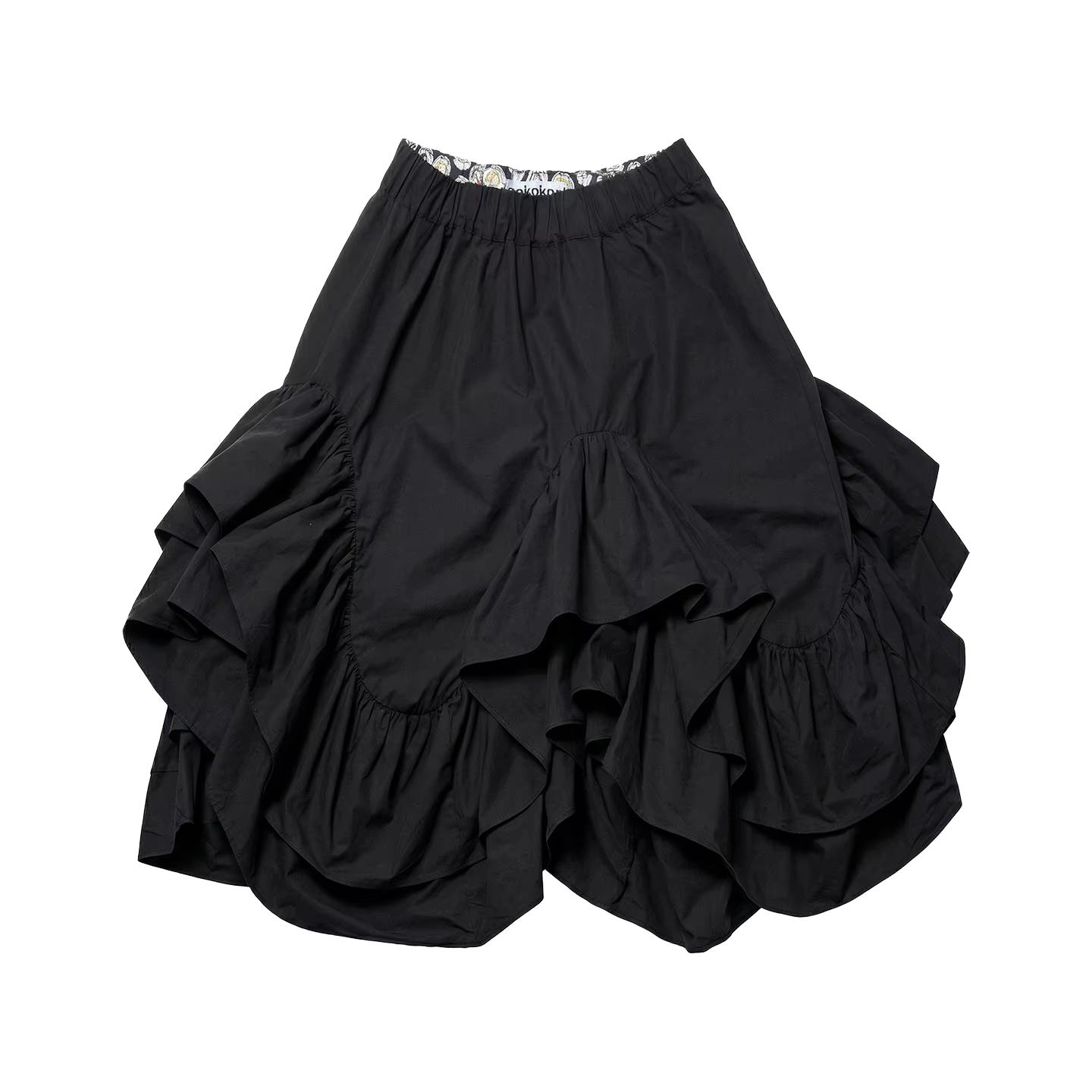 Jupe midi noire pour femme imakokoni 2026, style Spring Forest, taille haute, bord à volants irrégul