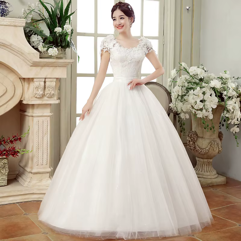Nouvelle robe De mariée grande taille minceur longueur au sol sangle arrière dentelle fleur robes De