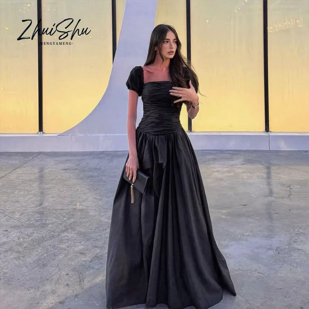 Robes de bal noires élégantes, longues, sans bretelles, Vestidos Para Mujer Elegantes, manches bouff