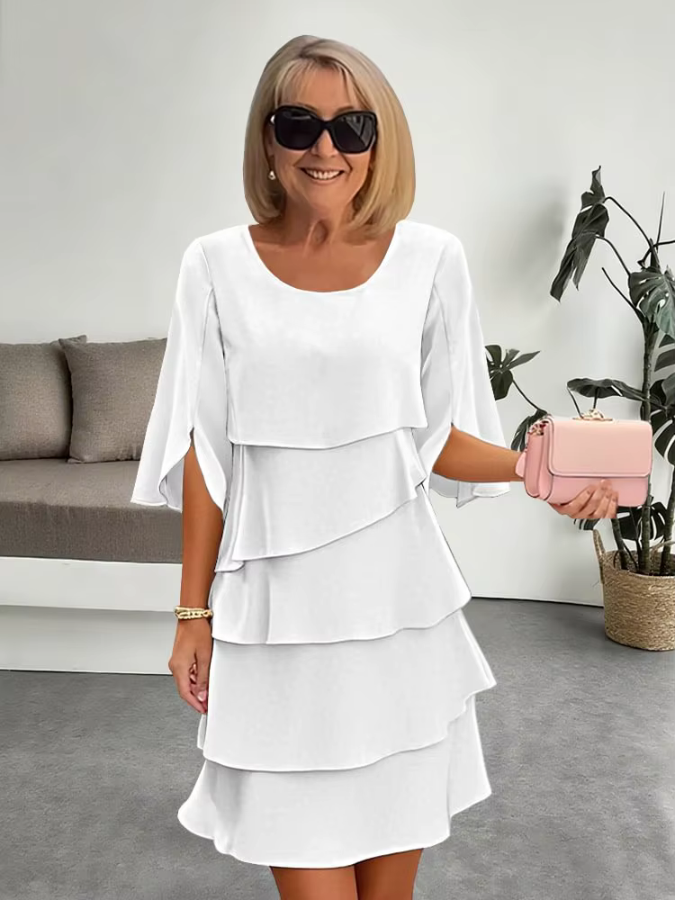 Robe mi-longue pour femmes, robe à plusieurs niveaux, élégante, coupe régulière, couleur Pure, manch