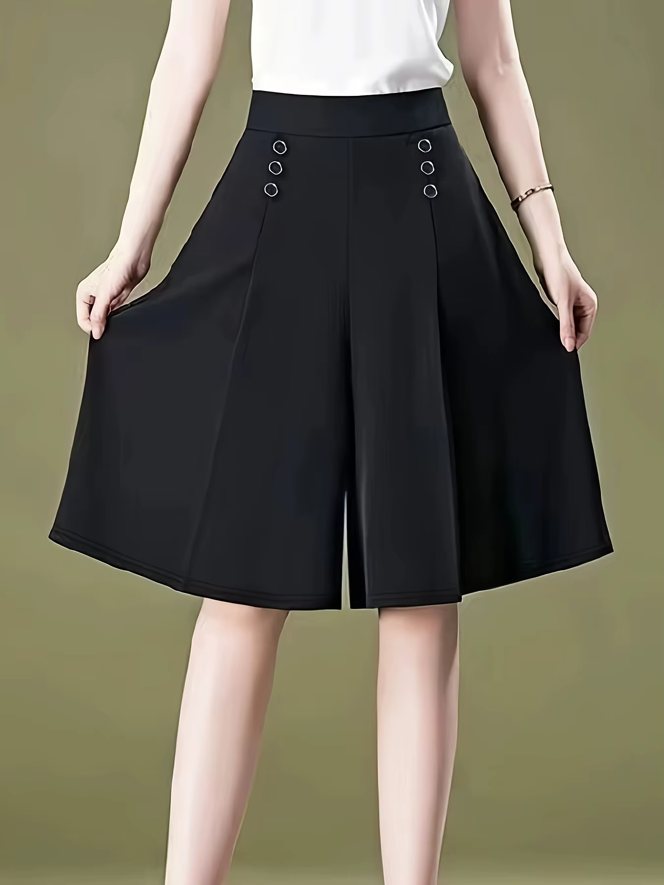 Culottes élégantes à taille haute et jambes larges pour femmes, jupe-short plissée décontractée long