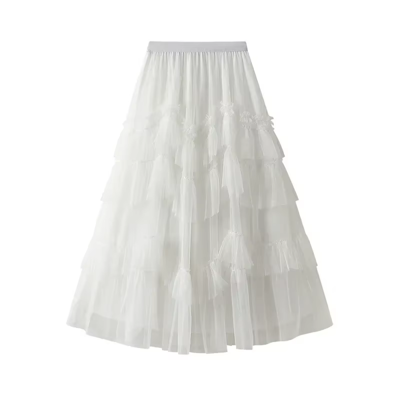 Femmes Tutu gâteau jupes élégant volants à plusieurs niveaux une ligne Tulle jupes longues femme déc