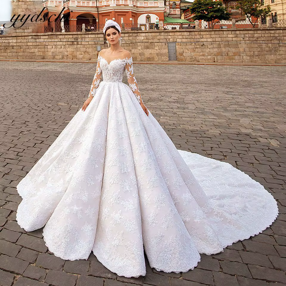 Robes de mariée blanches à manches longues 2026 pour femmes, avec appliques, dos nu, robe de soirée 