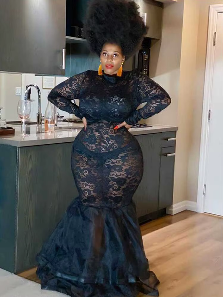 Robe de soirée à manches en dentelle pour femmes, sexy et élégante, maille creuse, hanche GT, boîte 