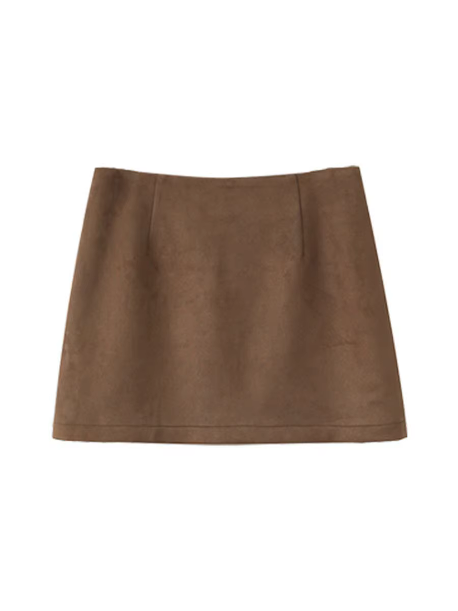 Mini jupe Vintage en daim pour banlieue, jupe crayon marron taille haute, tenue pour femme