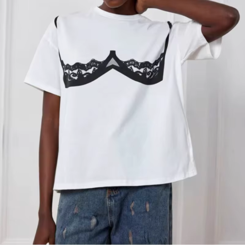 T-shirt mi-long à manches courtes pour femme, style doux et épicé, avec nœud décoratif en relief, co