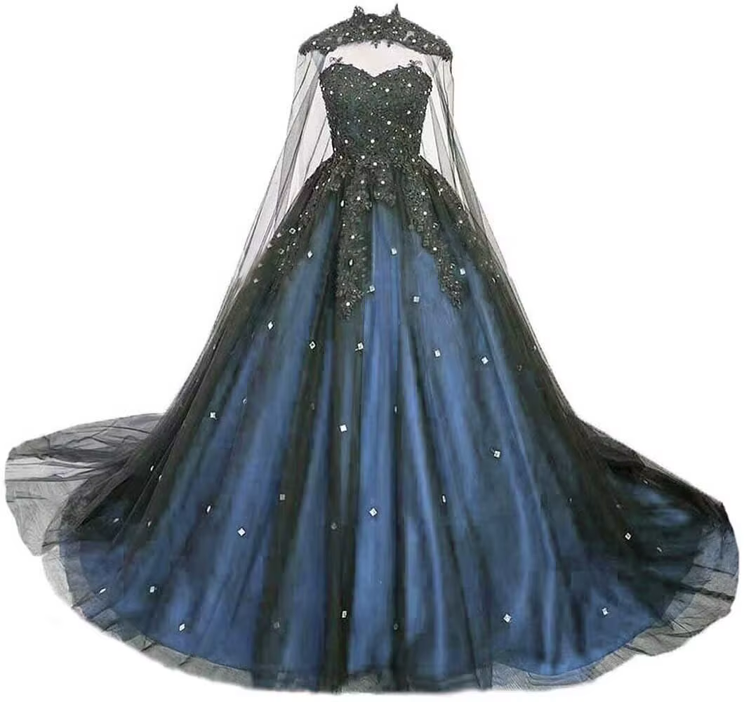 Gothique Tulle rouge noir robes de mariée pour mariée perles dentelle robe de mariée de luxe chérie 
