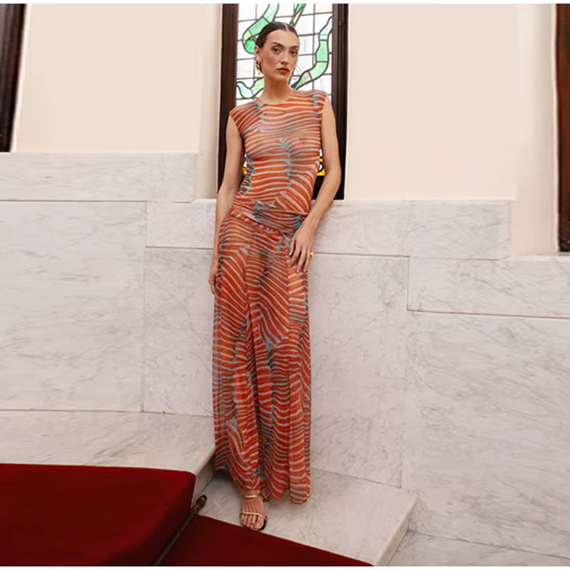 Robe longue plissée pour femmes, élégante, col carré, imprimé Patchwork, sans manches, contraste, ro