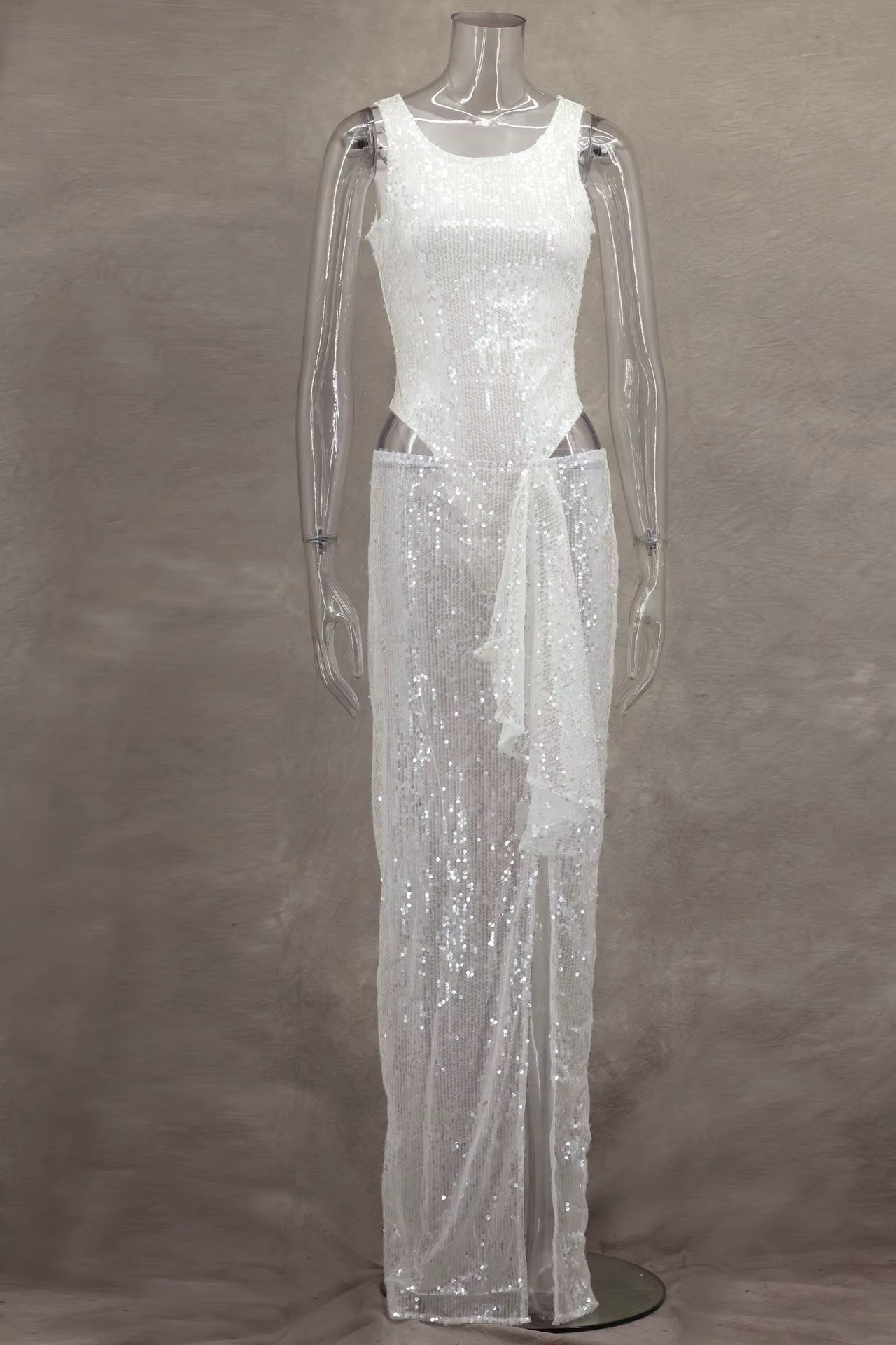 Ensemble jupe à paillettes pour femmes, Sexy, transparent, Slim, tenue de vacances, mode d'été, ense