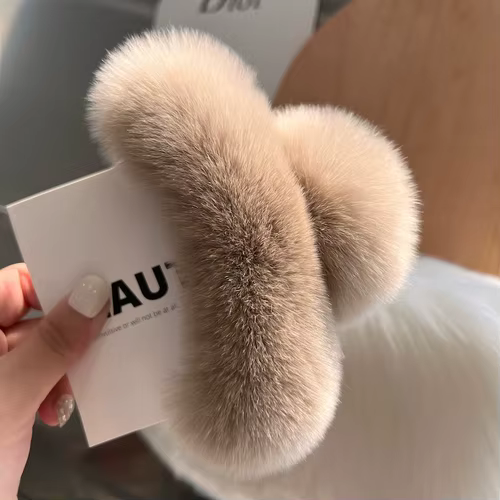 Pince à cheveux en fourrure de lapin Rex naturelle, grande épingle à cheveux, Clip de tempérament, n