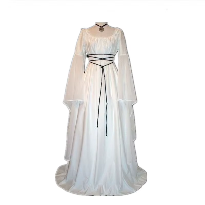 Robe de soirée élégante à manches longues et col rond, robe médiévale pour banquet, bal, reine, prin