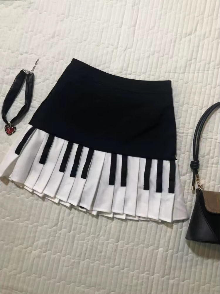 Vintage Y2k noir blanc Piano jupe femmes Design Hepburn été Harajuku Mini jupe femme mode fille chau