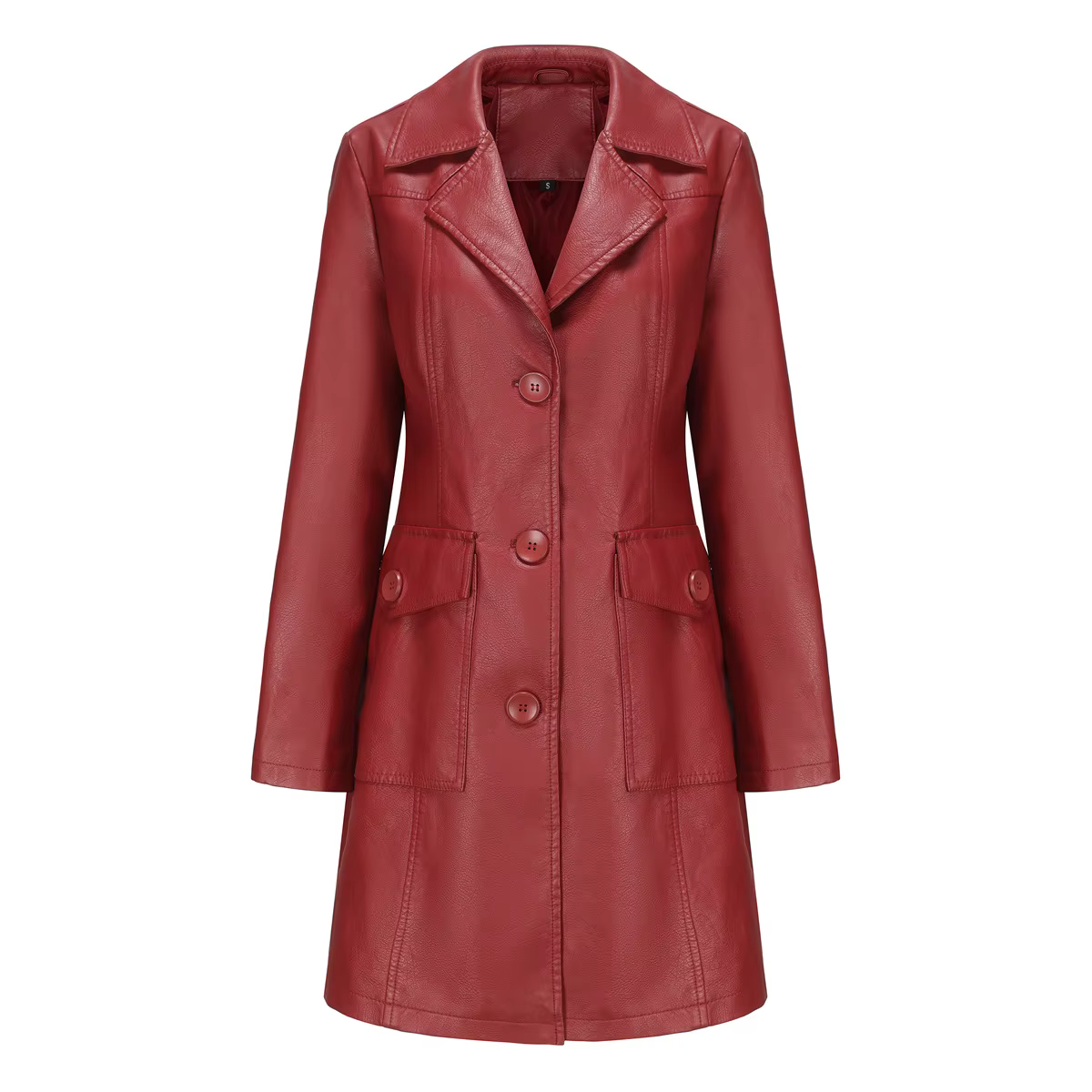 Veste longue en cuir pour femmes, Trench-Coat en cuir à manches longues, à la mode, britannique, rev