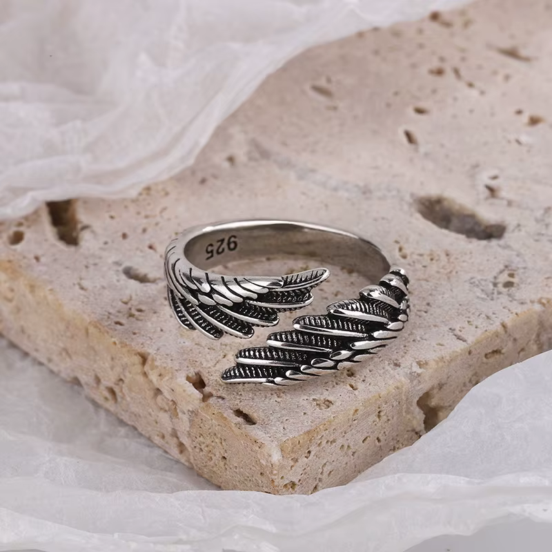 Bagues esthétiques en argent Sterling 925 avec plumes d'aile d'ange pour femmes, bijoux de fiançaill