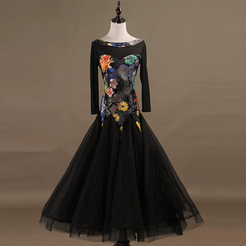 Robe de danse de salle de Rhnoire pour femmes, jupe de valse moderne, sur mesure, manches longues