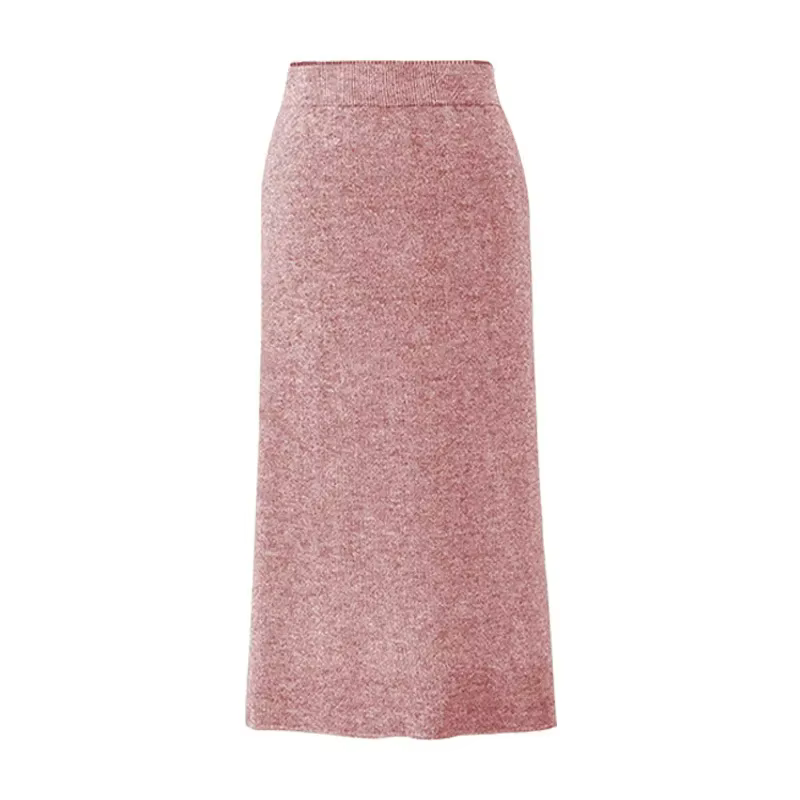 Jupe moulante en tricot pour femmes, longueur moyenne, taille haute, épaisse, fente latérale, longue