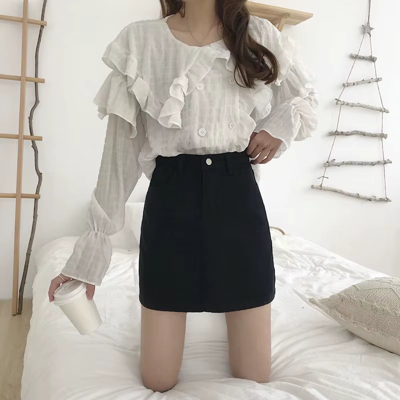 Jupes en jean femmes été solide blanc noir basique taille haute jupe courte Femme a-ligne femmes élé