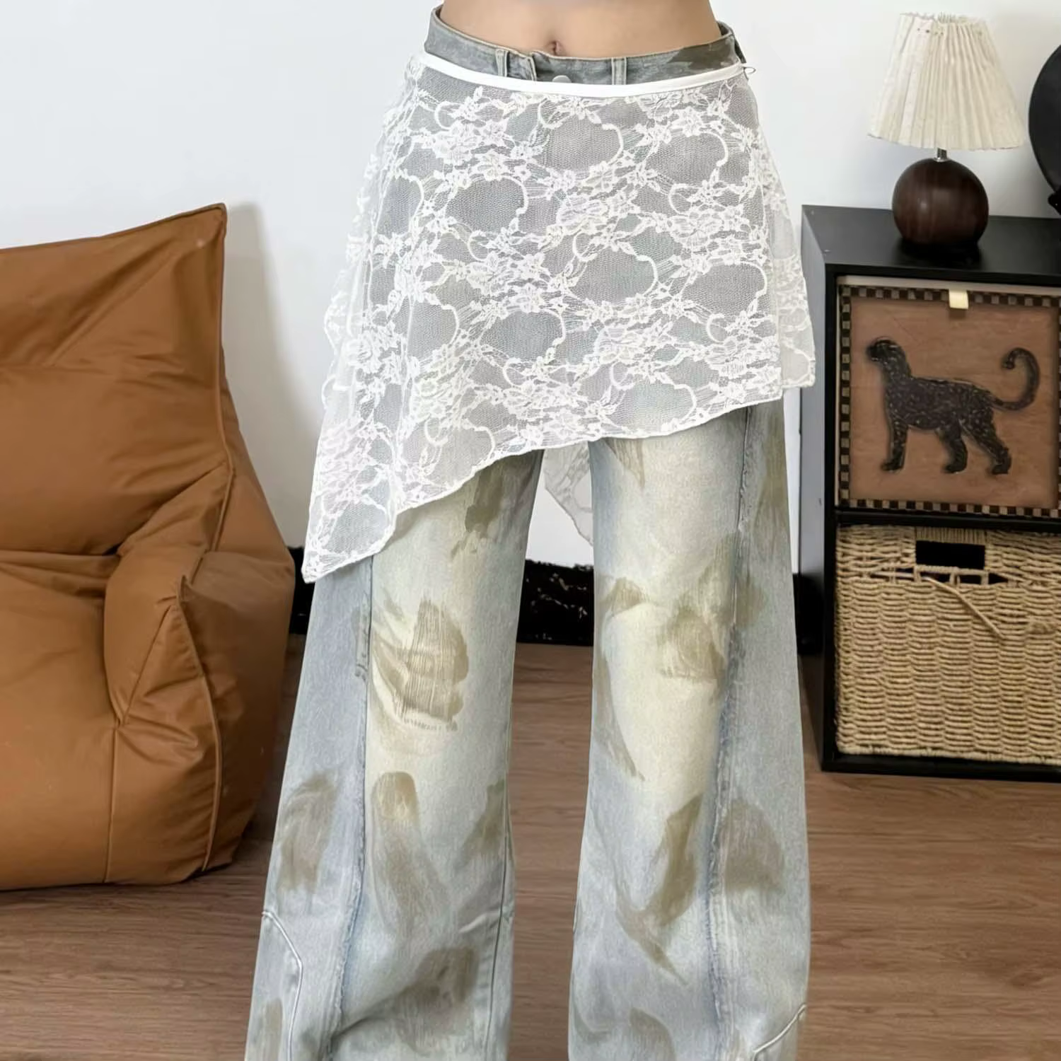 Jupe à lacets en dentelle française pour femme, jupe asymétrique transparente, jupe cache-cœur, jupe