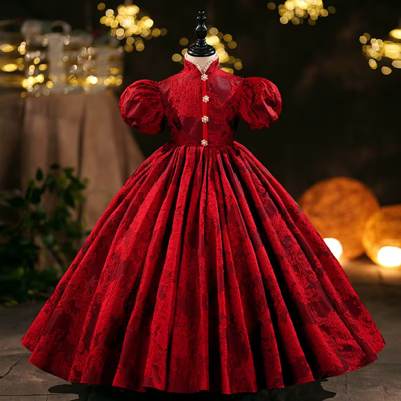 Robes longues de luxe rouges classiques pour filles, Costumes élégants d'hôte de bal à la mode, robe