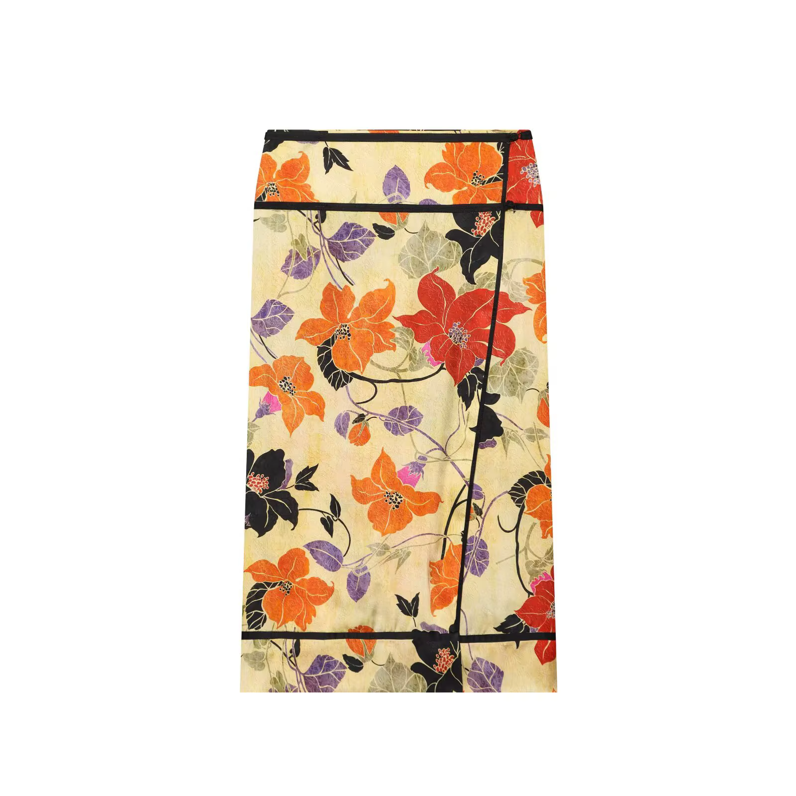 Jupe midi femme 2026, imprimée, taille mi-haute, avec bordure contrastante et boutons, style vintage