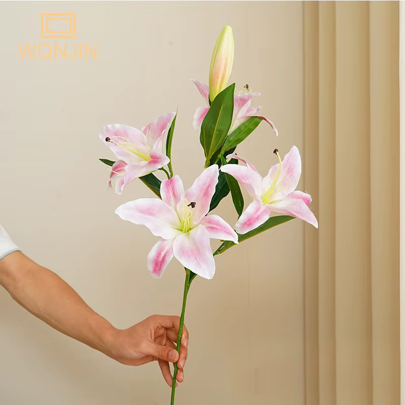 Fleurs artificielles de lys de 75cm de Long, Bouquet de mariée pour fête de mariage, fausse plante p