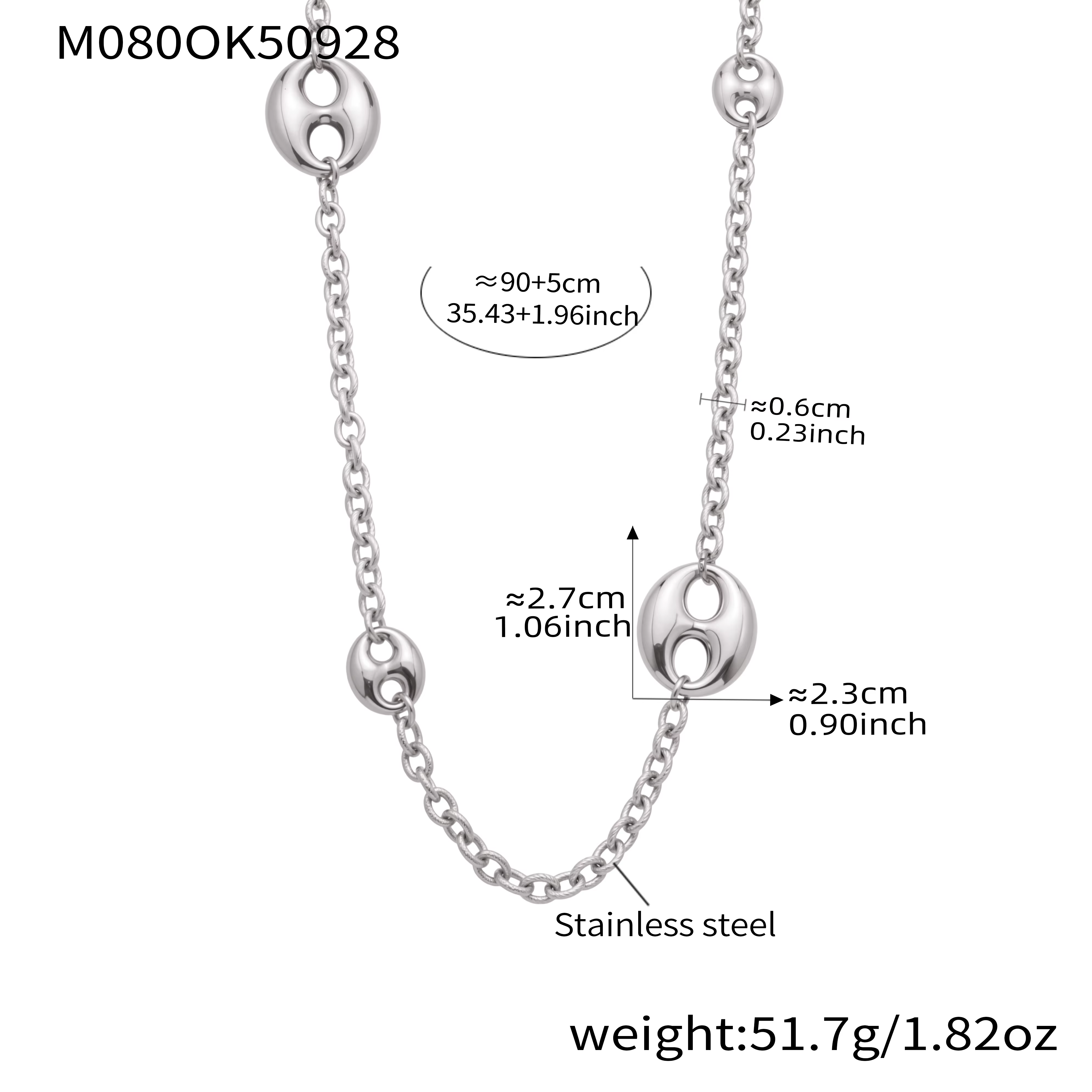 Chaîne épaisse en argent doré, collier Long de 95cm, pendentif ovale en acier inoxydable plaqué or p